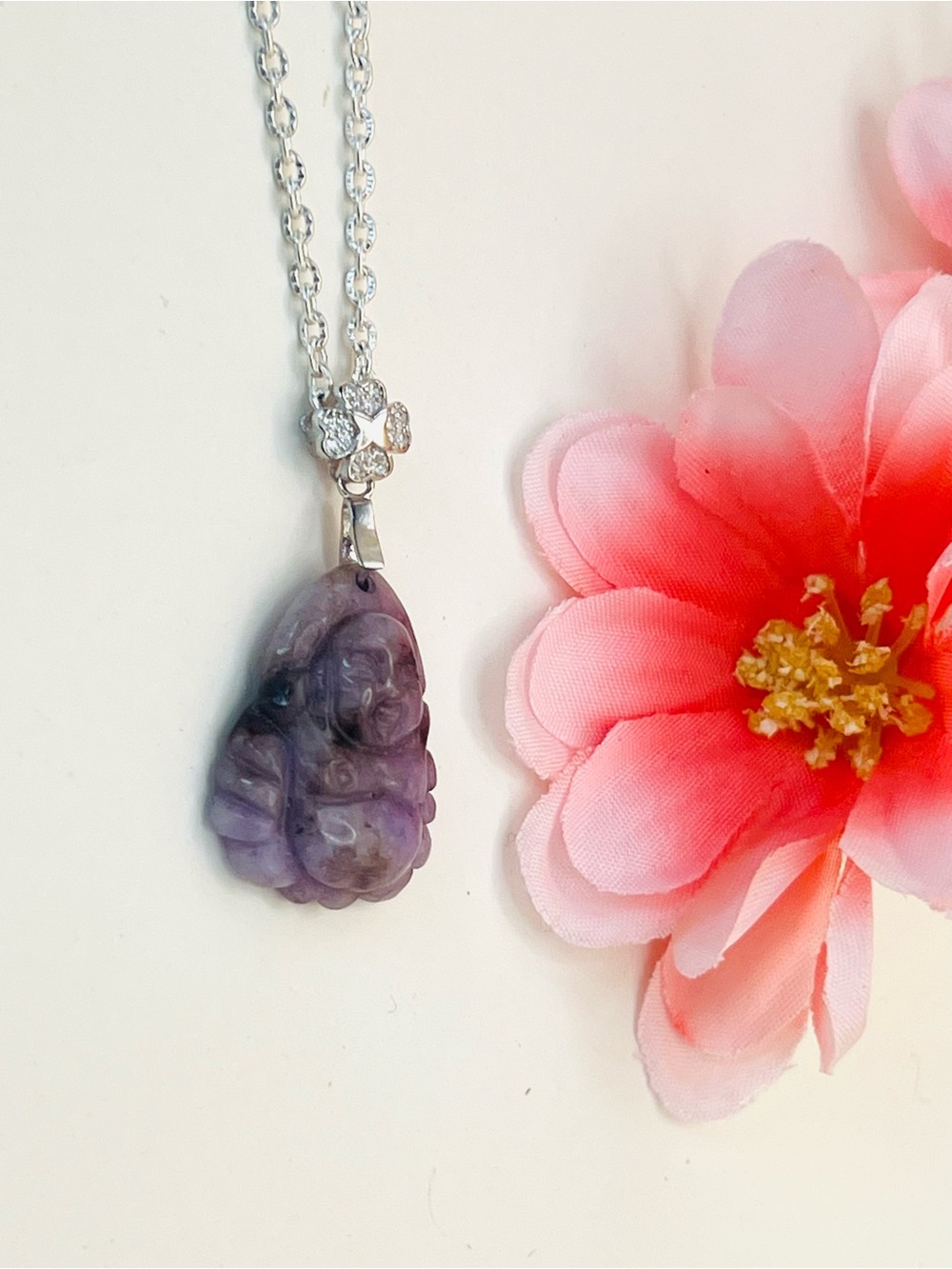 Purple Amethyst Buddha Pendant Necklace